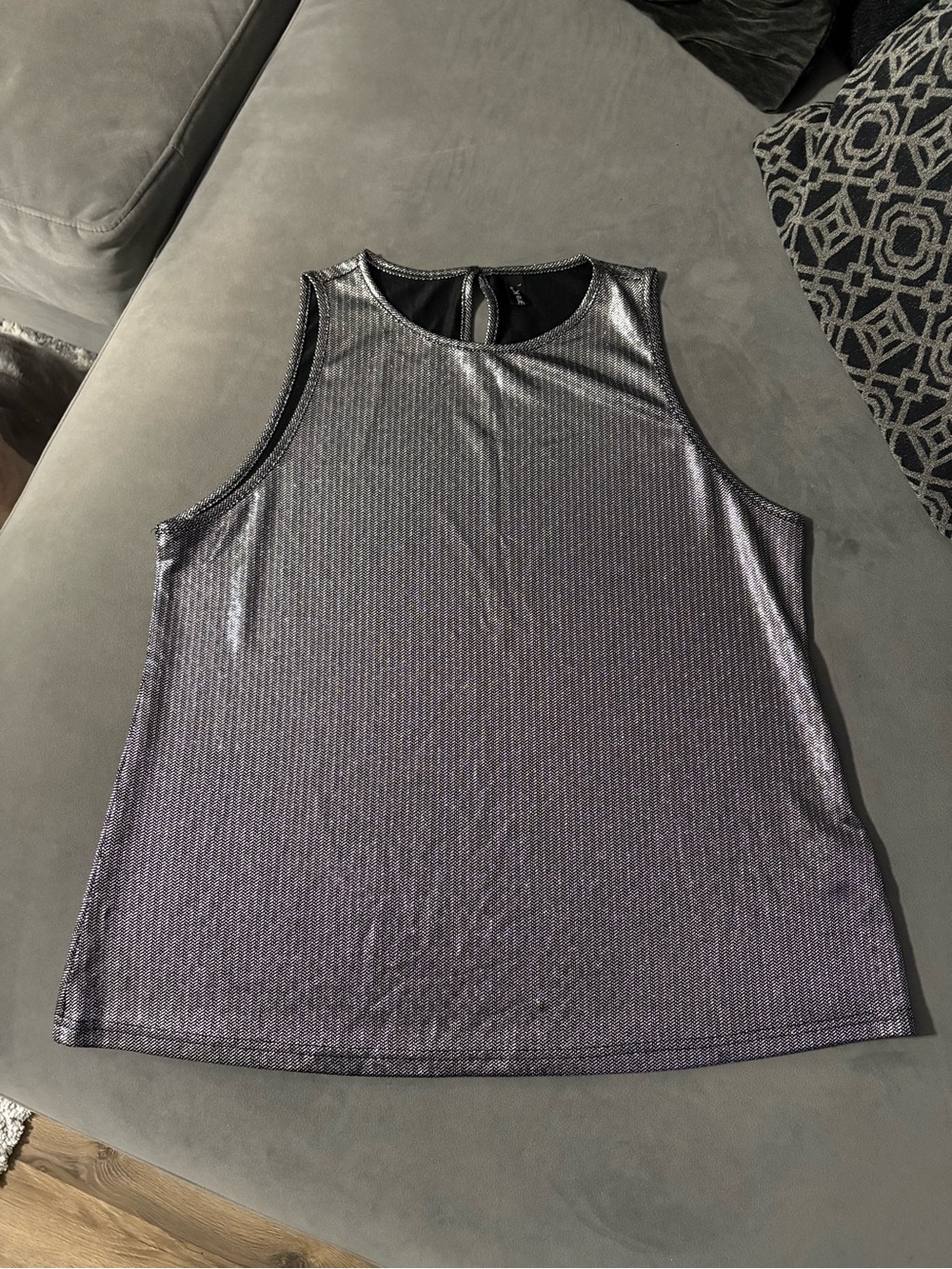 Metallic Silver Sleeveless Tank Top